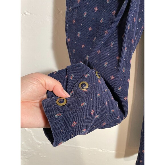 Vintage Corduroy Pants Navy Red Print High Waist Button Leg 80s 90s Boho 29x28 - Picture 3 of 16